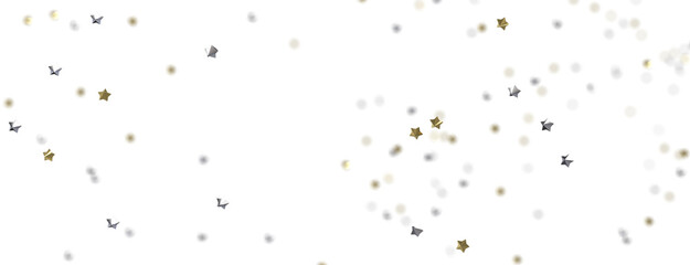 XMAS Banner with golden decoration. Festive border with falling glitter dust and stars.