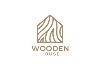 wood home logo. house builder abstract linear vector design