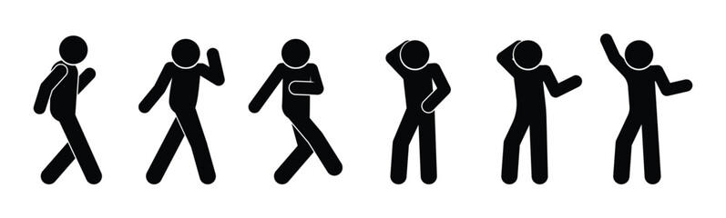 man icon, stickman isolated on white background, set of human silhouettes