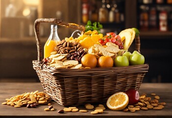 still life with fruits, A beautiful basket inside
Grapes, dates, olives, beautiful pomegranates, figs, wheat and barley