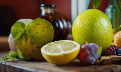 lemons and limes, 8k still life photograph, looking at the camera, Highly Detailed, Vibrant, Production Cinematic, 8k, film grain, 70mm, Portra 800