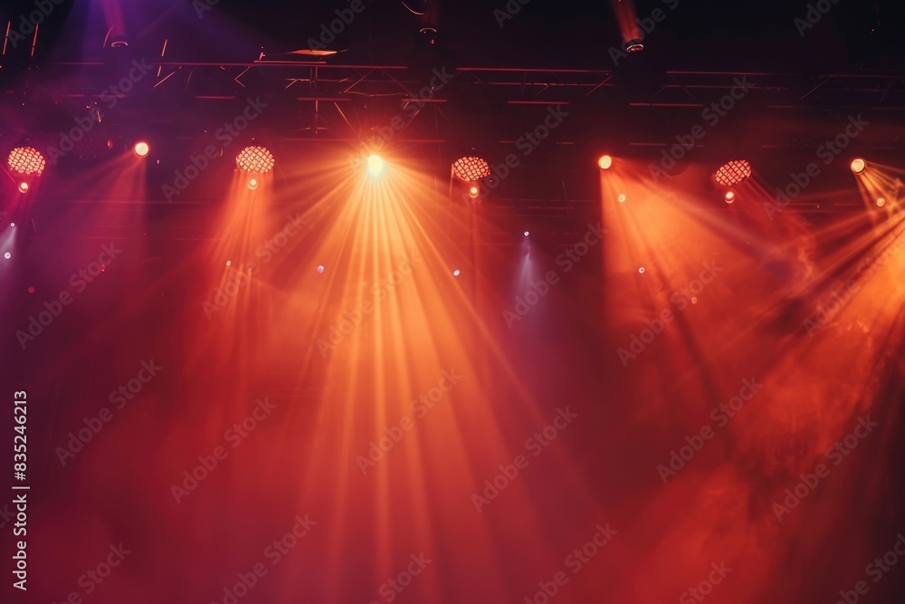 Poster a group of lights on a stage, ready for performance or presentation
