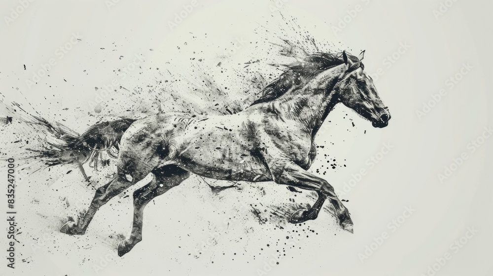 Aufkleber A black and white drawing of a horse in motion, suitable for use in editorial or commercial contexts where a simple yet powerful image is needed