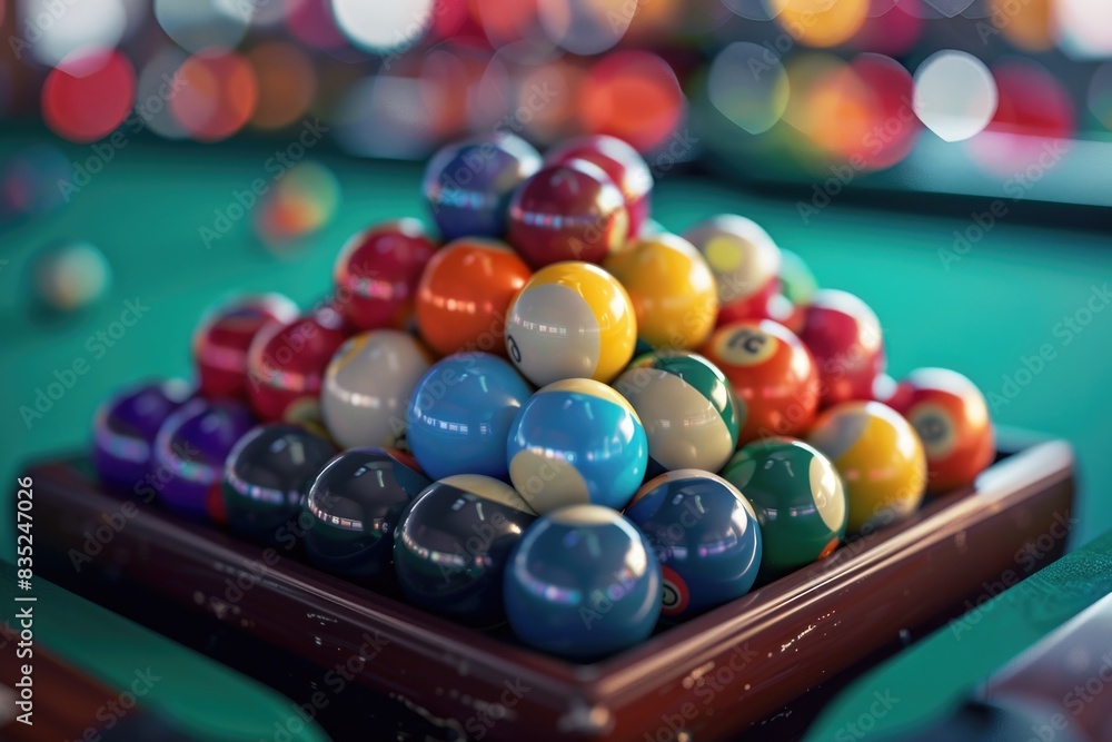 Aufkleber A pile of colorful pool balls sits on top of a standard pool table