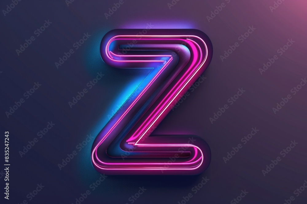 Poster a single neon lit letter z on a dark background, often used in digital design or as a decorative ele