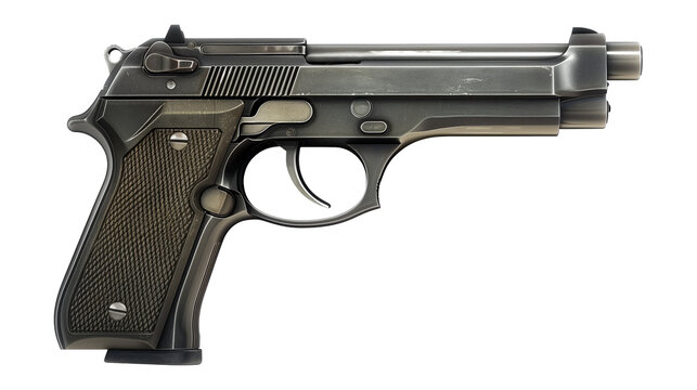 Black semi-automatic beretta 92FS pistol 2D Game Art isolated on transparent background