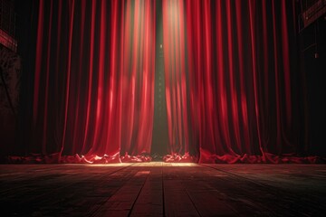 A group of people standing on a red curtain, possibly in a theater or performance setting
