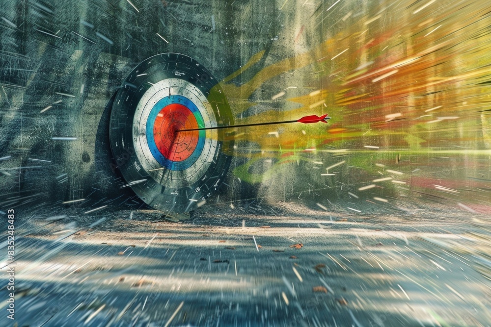 Poster a target with a bright red arrow in the center