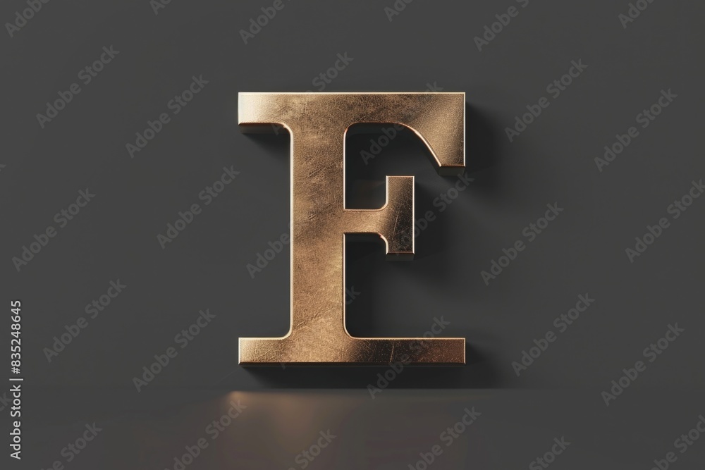 Poster A single golden letter E is placed on a black background