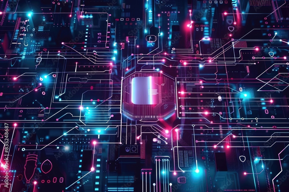 Poster A close-up image of a circuit board featuring a padlock, suitable for technology and security-related uses