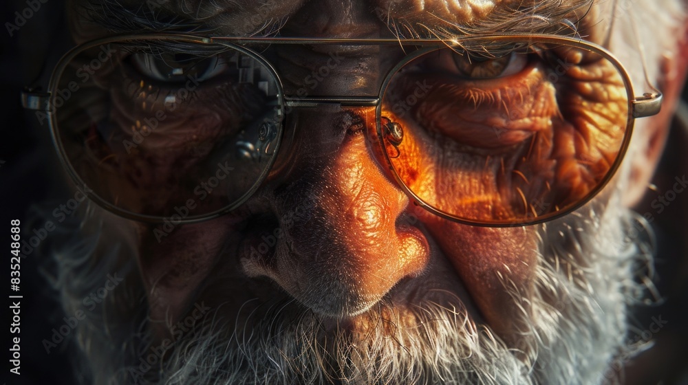 Poster portrait of a man wearing glasses and a beard, great for editorial use in articles about technology 