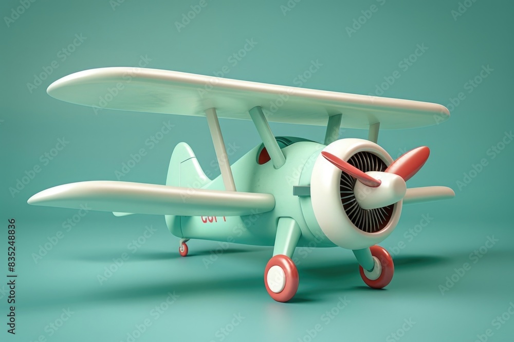 Poster a small toy airplane sits on a wooden table with a simple background