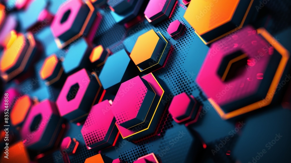 Poster a bold and vibrant abstract background composed of geometric patterns.