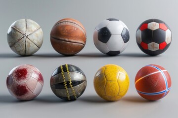 A collection of various soccer ball types on a background