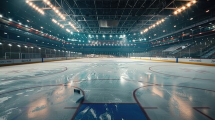 A hockey goalie standing on an icy rink, ready to defend the goal