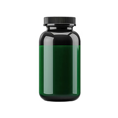 Fototapeta premium black solid plastic pills bottle with a green label isolated on white