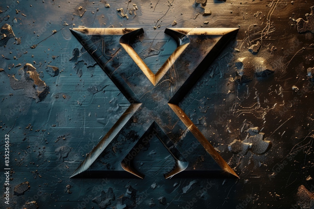 Poster close-up of a metal letter x on a metal surface, suitable for use in design and branding projects
