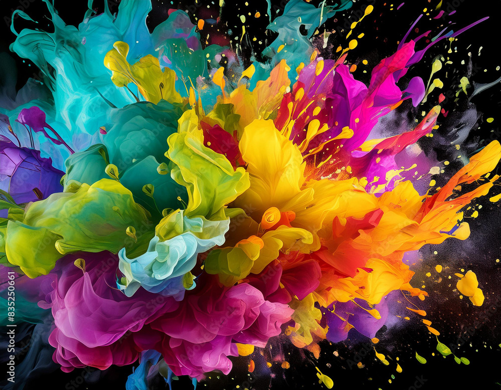 Poster colorful background with splashes. cloud created with rainbow colors
