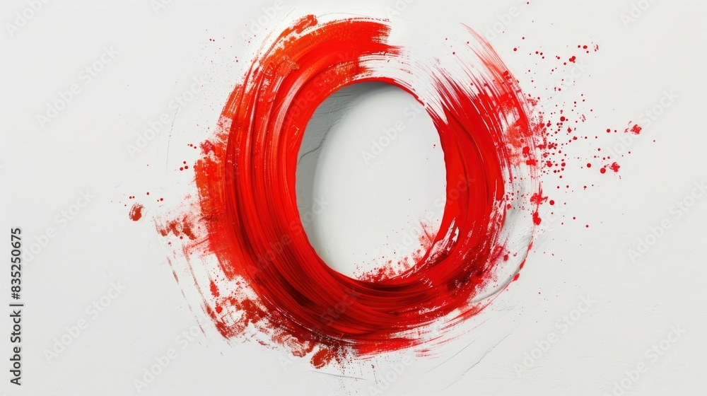 Poster a simple red circle painted on a white surface, ideal for use in graphic design or as a symbol