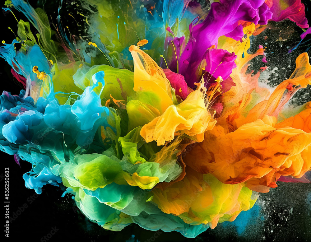 Poster colorful background with splashes. cloud created with rainbow colors