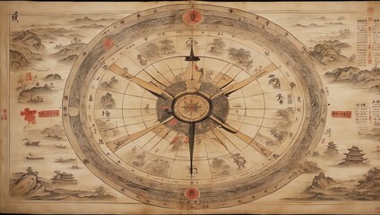 Obraz premium old compass on old map on white background.