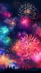 New Year atmosphere, colorful fireworks