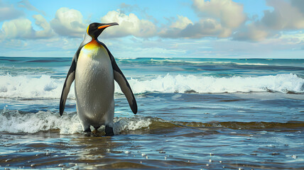 Fototapeta premium Beautiful Adorable Penguin Standing on the Beach