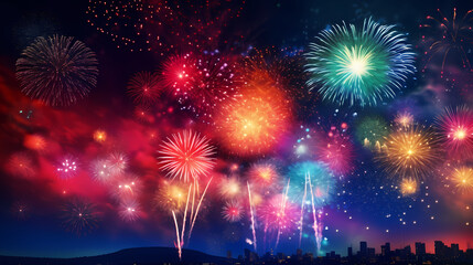 New Year atmosphere, colorful fireworks