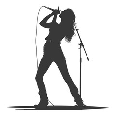 Rock Star Silhouette: Female Singer Belting Out a Song on Stage with Microphone.