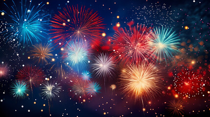 Fototapeta premium New Year atmosphere, colorful fireworks