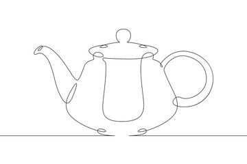 One continuous line.Kettle . Tableware. Teapot. Dishes .Pot.One continuous drawing line logo isolated minimal illustration.