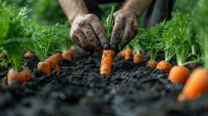 Obraz premium Farmer's hands are harvesting carrots pulled from the ground