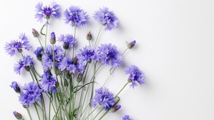 Naklejka premium A bunch of lavender cornflowers creating a soft, pastel display against a white background