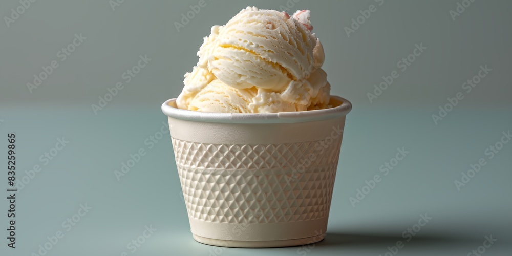 Poster a cup of ice cream on a table with a gray background