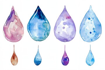 a set of watercolor drops of different colors and shapes