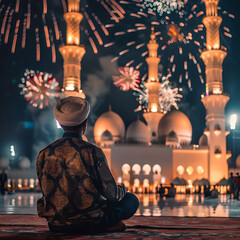 Goat Qurban Eid al adha mubarak festival islamic background, Witness heartfelt Eid celebration moments during Bakra Eid as people participate in age-old traditions, Arabic lantern design
