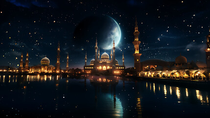 Goat Qurban Eid al adha mubarak festival islamic background, Witness heartfelt Eid celebration moments during Bakra Eid as people participate in age-old traditions, Arabic lantern design