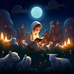 Goat Qurban Eid al adha mubarak festival islamic background, Witness heartfelt Eid celebration moments during Bakra Eid as people participate in age-old traditions, Arabic lantern design