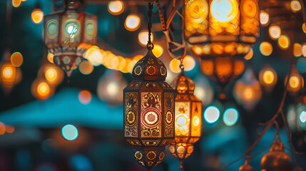 Goat Qurban Eid al adha mubarak festival islamic background, Witness heartfelt Eid celebration moments during Bakra Eid as people participate in age-old traditions, Arabic lantern design
