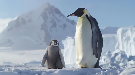 Obraz premium Glorious Polar penguin family with sunshine