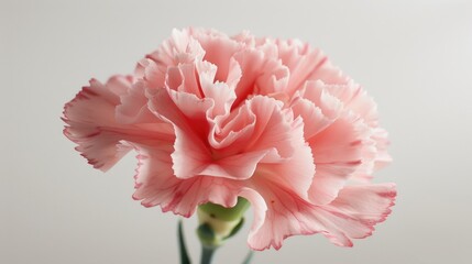 A close-up of a pink carnation with delicate petal veins, beautifully set against a white background