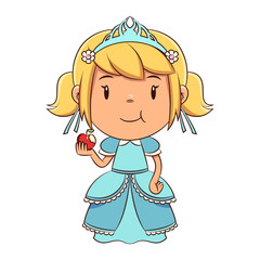 Princess eating apple, blue dress