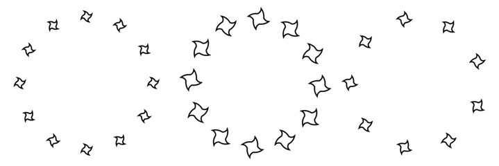 Star in circle icon set. Frame from stars isolated on white background. Abstract decorative pattern. Circle with black star icon. Vector Illustration .