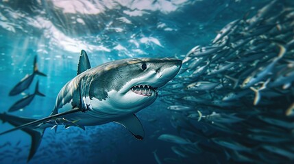 Fototapeta premium Beautiful Big white shark in big aquarium with ocean water