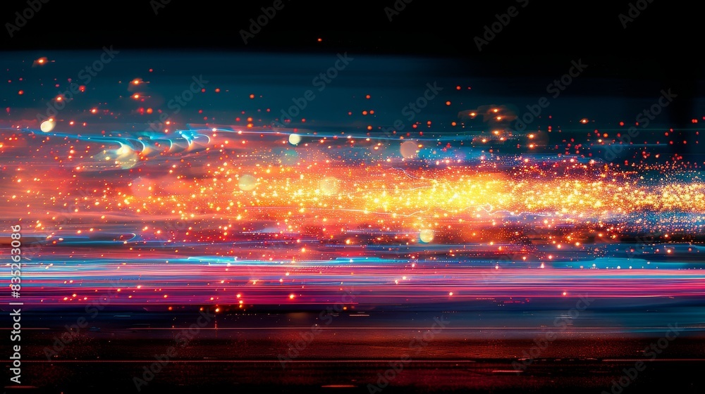 Poster abstract long exposure shot of light trails with a spectrum of colors against a dark backdrop