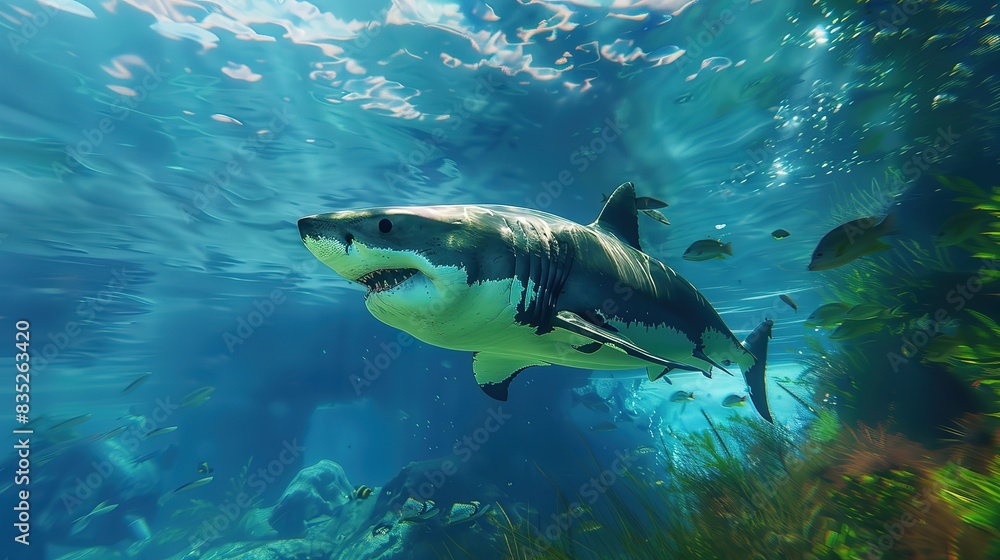 Wall mural Spectacular Dangerous aggressive shark underwater