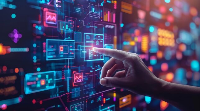 Digital Innovation: Create a dynamic digital innovation scene with futuristic interfaces, tech devices, and modern design, suitable for tech startups and app promotions