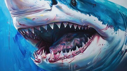 Naklejka premium Amazing There is a shark with its mouth open and its teeth wide open