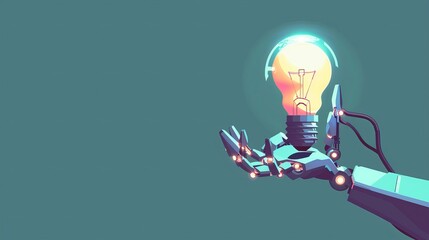 Illustrating an AI assistant with a globe-shaped light bulb held by a robot hand, portraying the synthesis of technology and creativity.