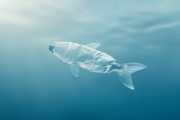 Fototapeta premium Poisson en bouteille plastique flottant sous l'eau